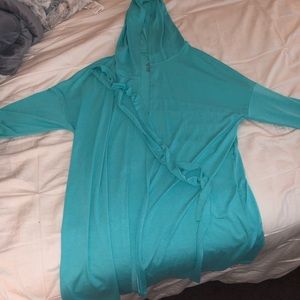 Blue Cotton Robe With Hood & Tie String